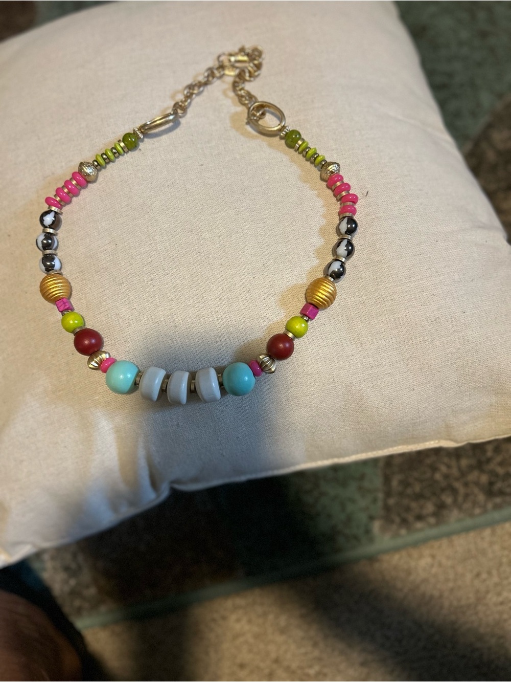 Colorful Beaded Women's Necklace in Turquoise, Pink & Lime